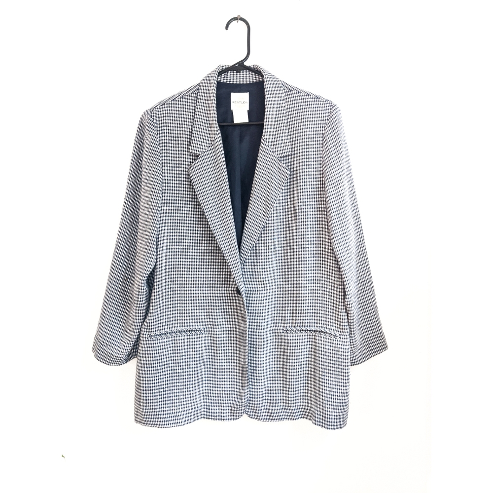 Vintage 80s/90s Navy/White Plaid Oversized Blazer - Picture 1 of 12